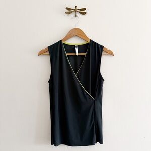 Ania Schierholt Black Wrap Tank Top with Neon Green Trim